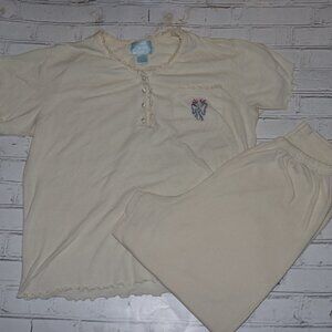 💛 Comfort Exchange Pajama Set · Size Medium · Yellow with Floral Embroidery